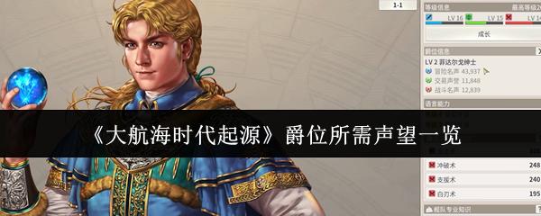 大航海时代起源 爵位所需声望一览