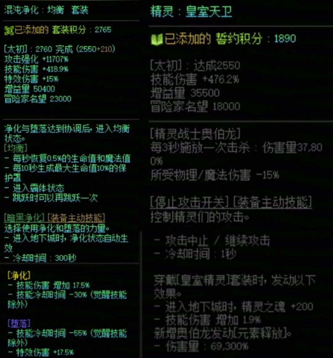 DNF混沌套加精灵搭配属性一览